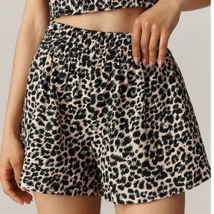 Anthropologie Black and Tan Leopard High Waist Shorts